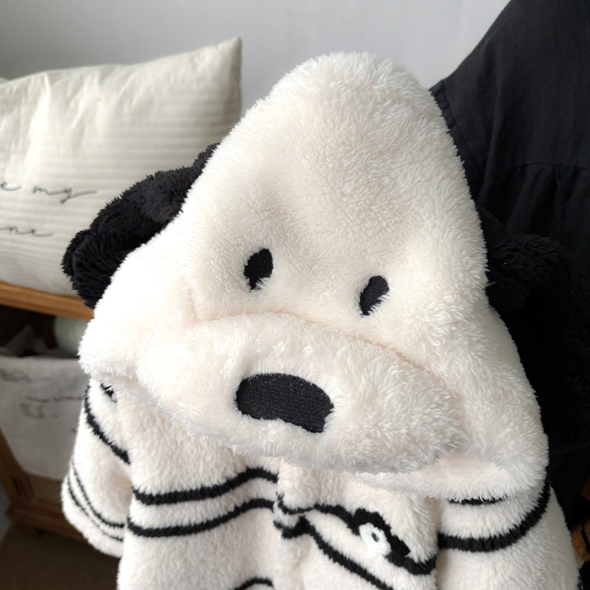 Striped Dog Onesie Cartoon Fleece Outerwear for Toddlers