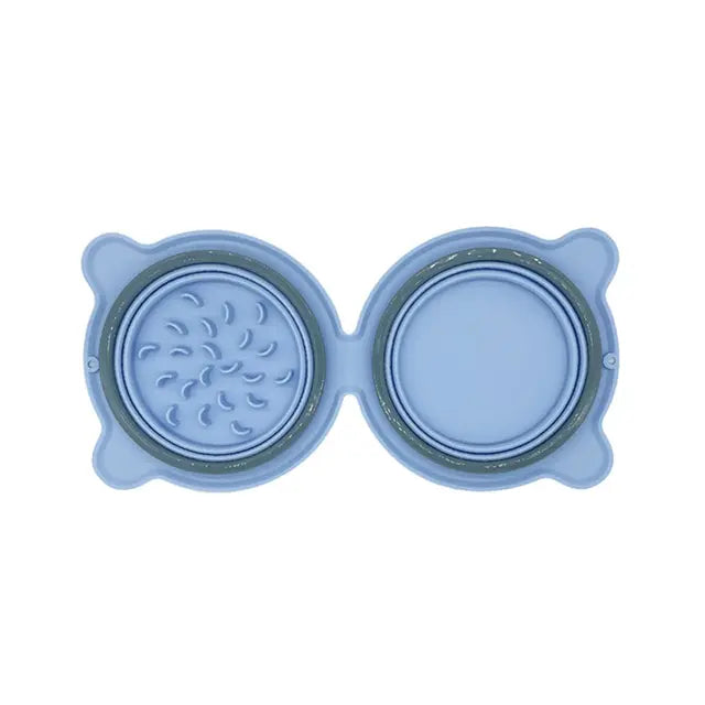 Collapsible Silicone Double Dog  Bowl,Travel Dog Bowl,Collapsible Slow Feeder Bowl,Spill and Anti-Flip Mat
