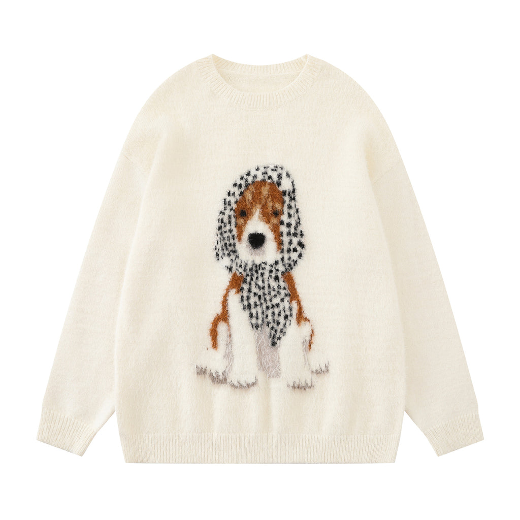 Dog jacquard headscarf sweater