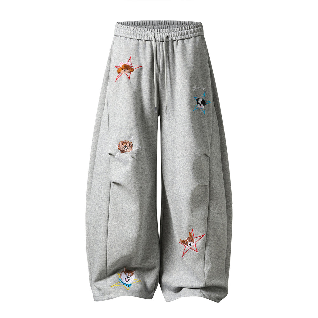 Retro star dog embroidered casual sweatpants