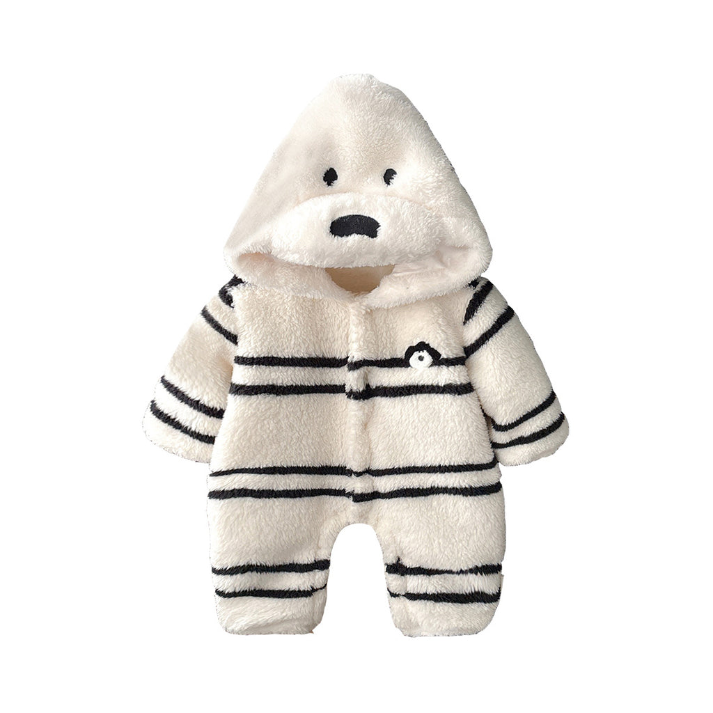 Striped Dog Onesie Cartoon Fleece Outerwear for Toddlers