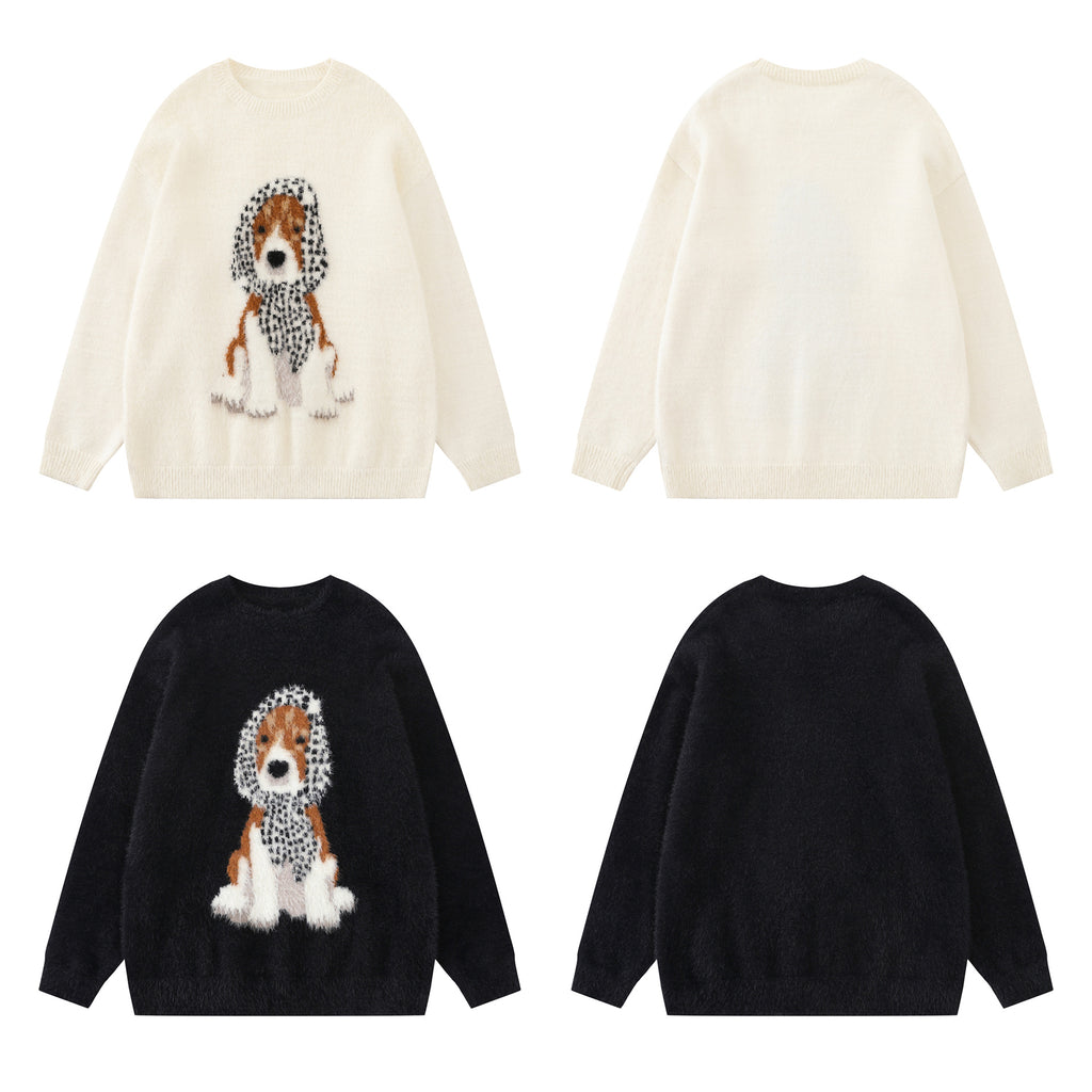 Dog jacquard headscarf sweater