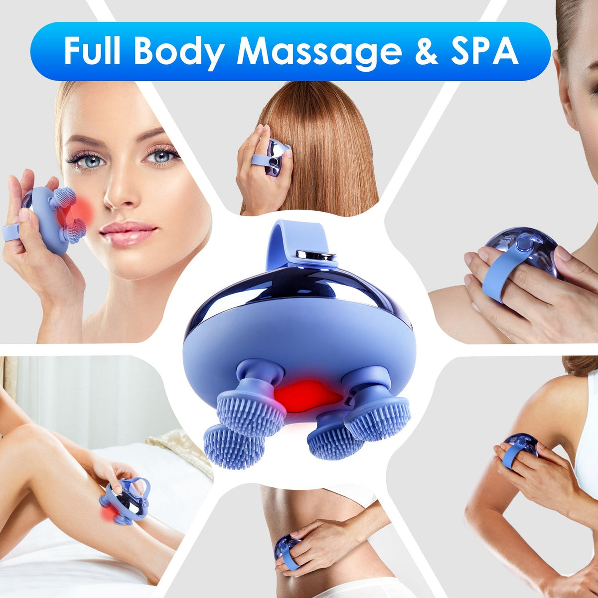 Electric Scalp Massager. Rechargeable Head Mssager IPX7 Waterproof with Red Light 3 Modes 3 Types of Massage