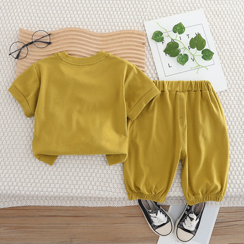 Short sleeved cartoon dog top shorts set