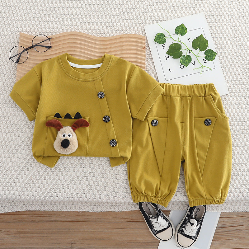 Short sleeved cartoon dog top shorts set