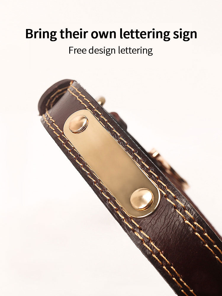 Dog Collar Engraving Anti-Loss Golden Hair Labrador Real Cowhide Collar Small Medium And Large Dog Tags