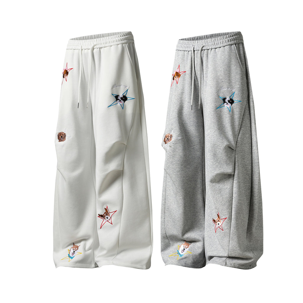 Retro star dog embroidered casual sweatpants