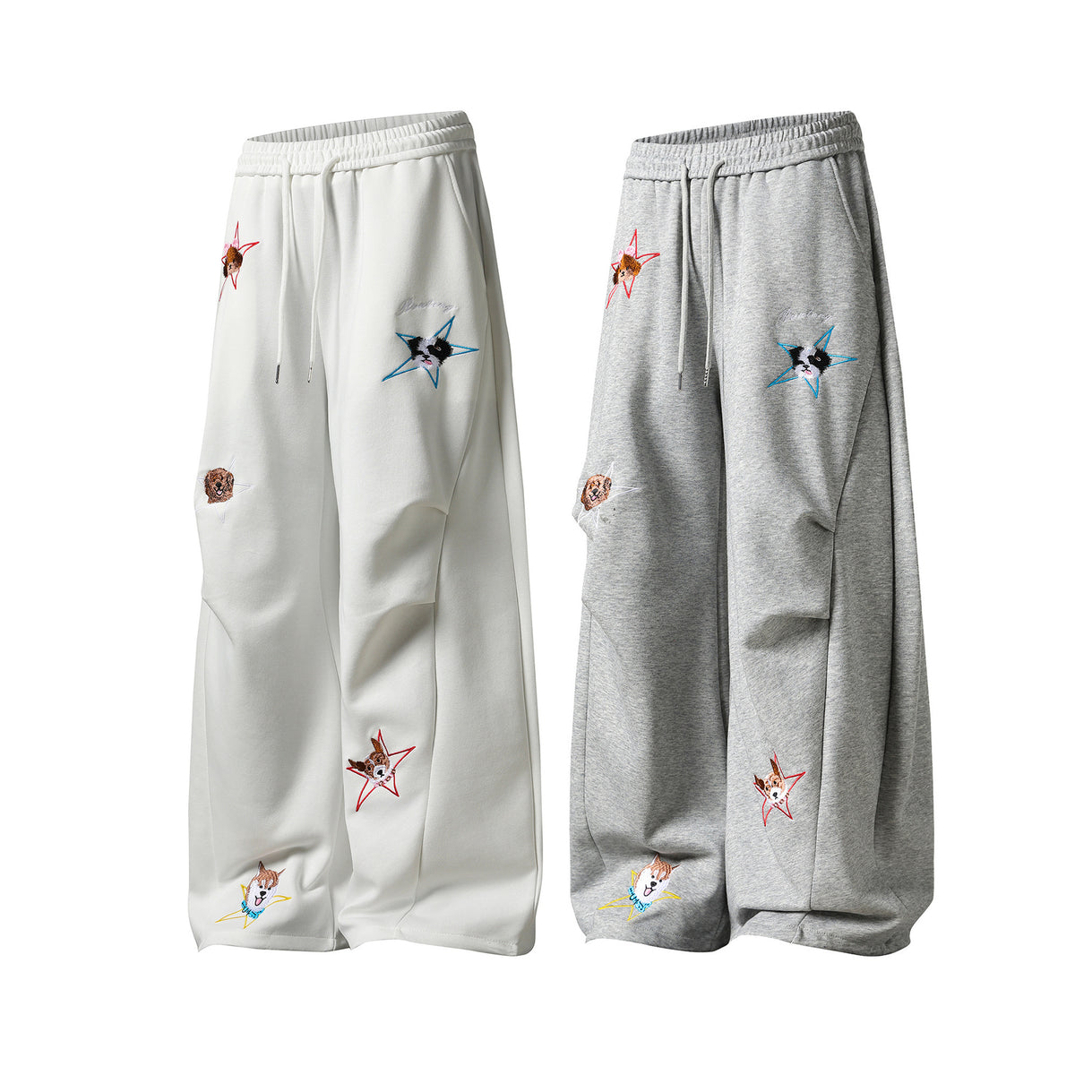 Retro star dog embroidered casual sweatpants