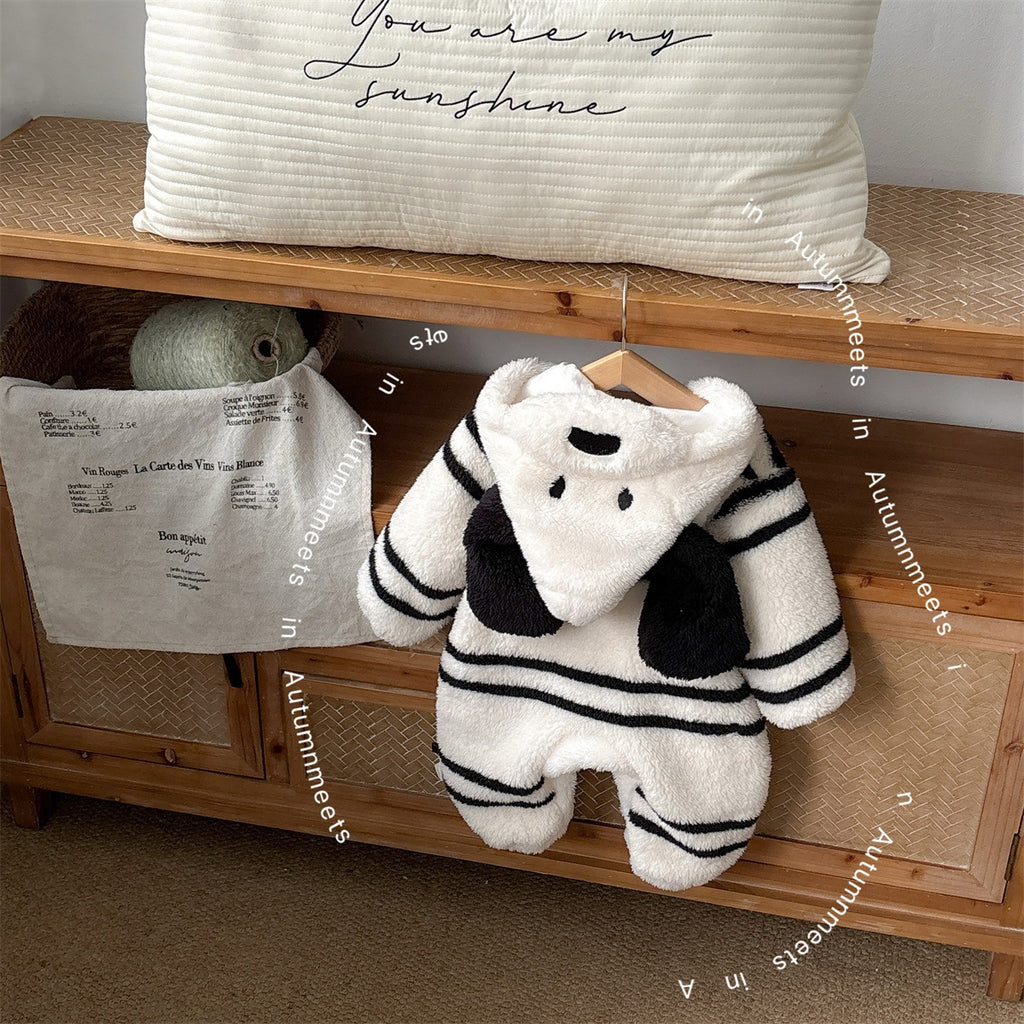 Striped Dog Onesie Cartoon Fleece Outerwear for Toddlers