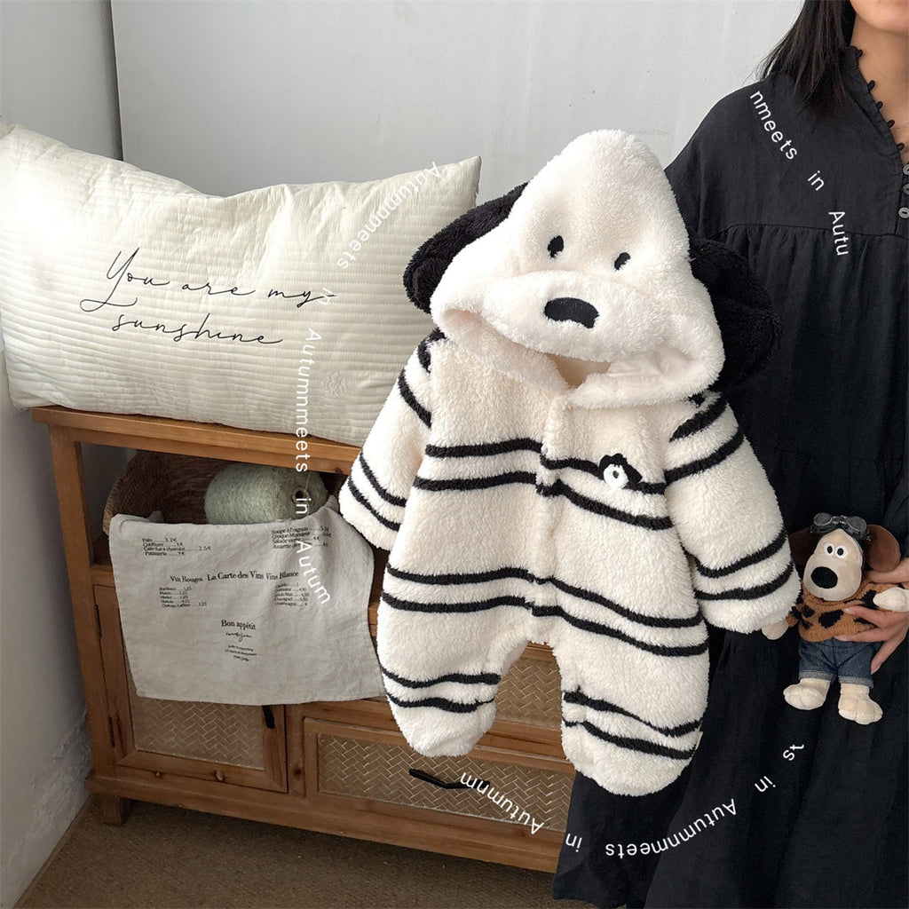 Striped Dog Onesie Cartoon Fleece Outerwear for Toddlers