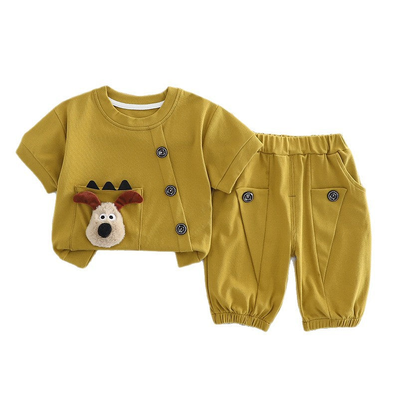 Short sleeved cartoon dog top shorts set