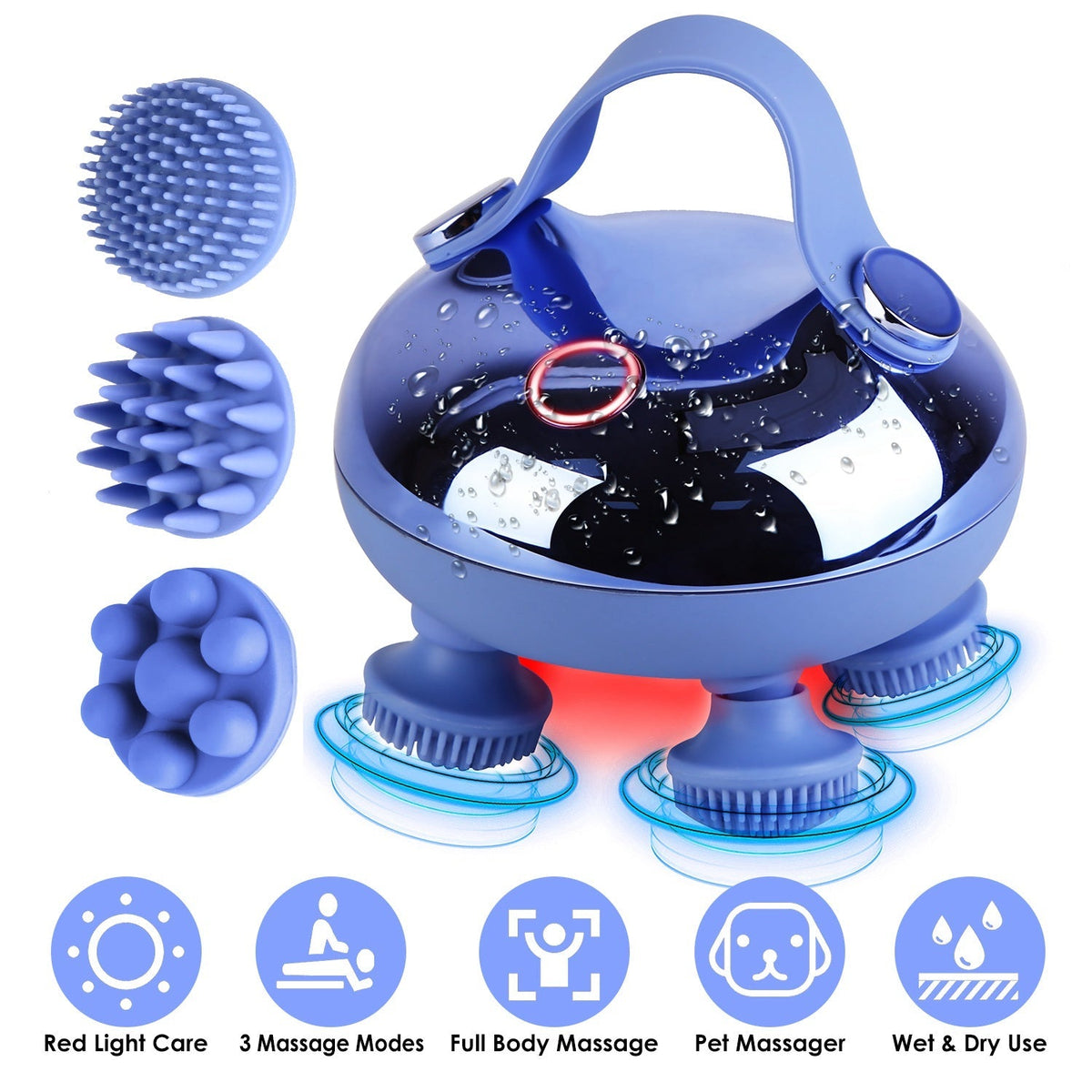 Electric Scalp Massager. Rechargeable Head Mssager IPX7 Waterproof with Red Light 3 Modes 3 Types of Massage