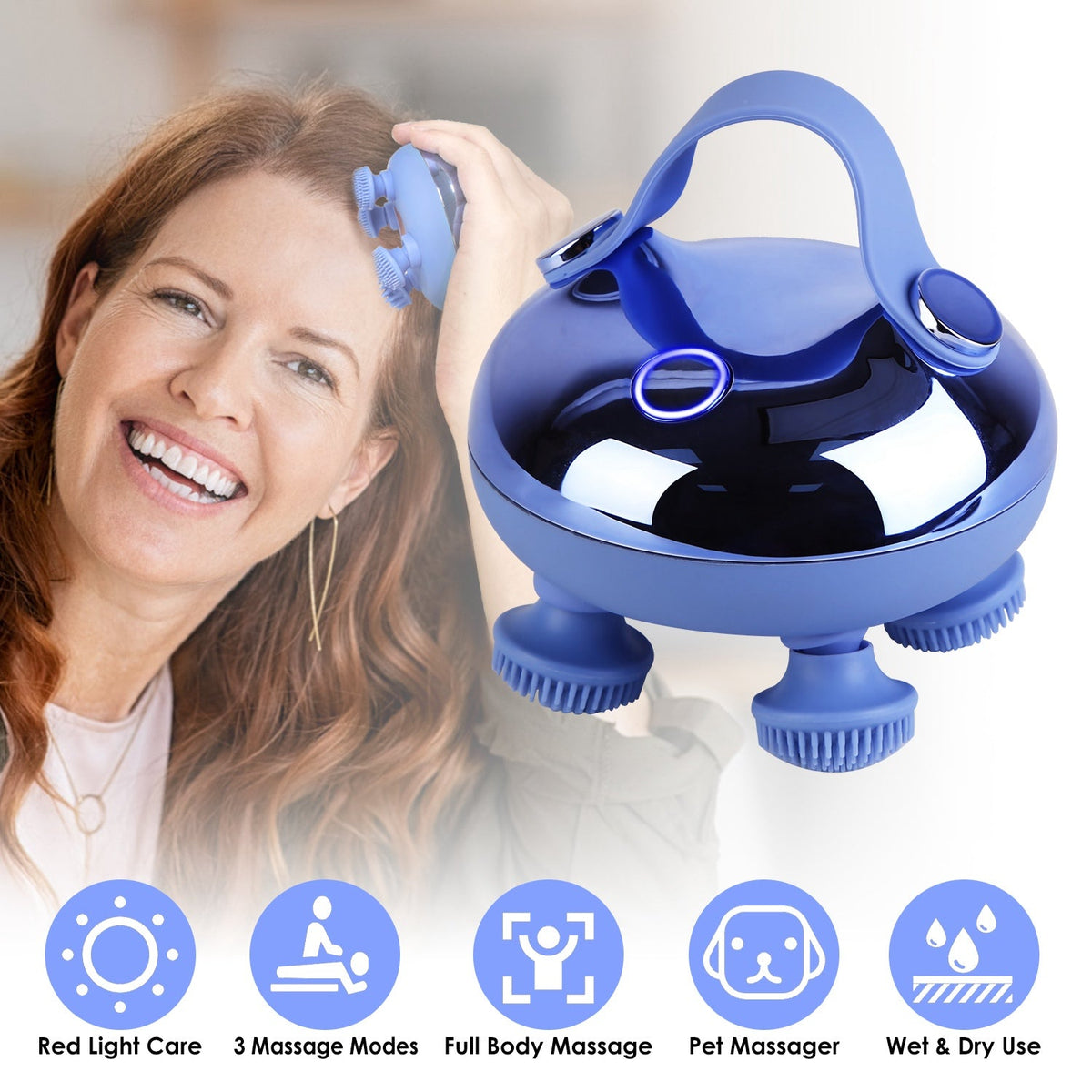 Electric Scalp Massager. Rechargeable Head Mssager IPX7 Waterproof with Red Light 3 Modes 3 Types of Massage