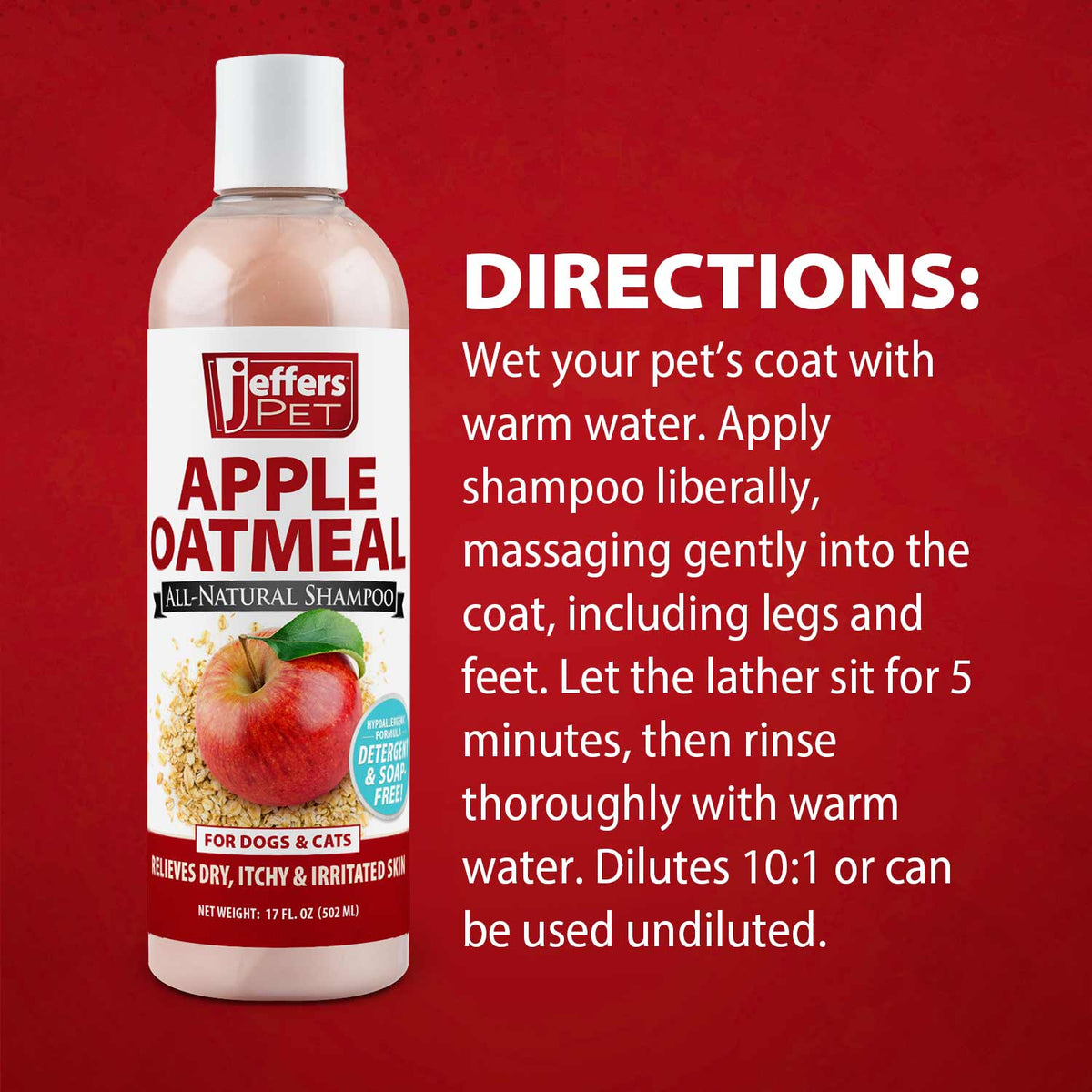 Jeffers Apple Oatmeal Shampoo – All-Natural, Hypoallergenic for Dogs & Cats